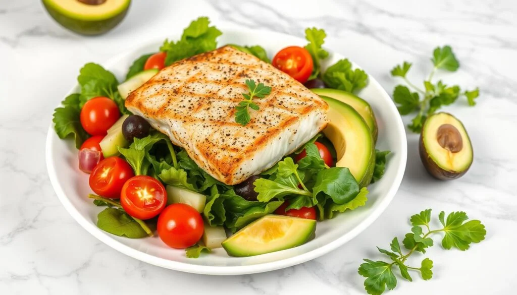 Keto Lunch: Crispy Sea Bass Salad with Garden Greens 4 Keto Lunch Crispy Sea Bass Salad with Garden Greens 4@www.burnbodyfatdaily.wepb