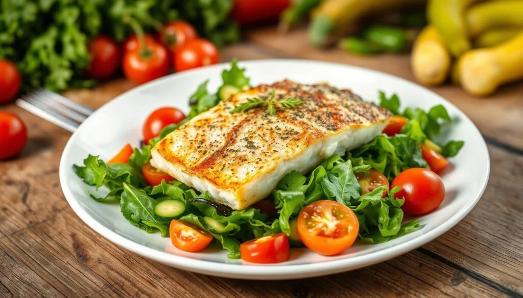 Keto Lunch: Crispy Sea Bass Salad with Garden Greens 5 Keto Lunch Crispy Sea Bass Salad with Garden Greens 5@www.burnbodyfatdaily.wepb
